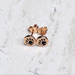 925 Sterling Silver Rose Gold Paw Print Earrings